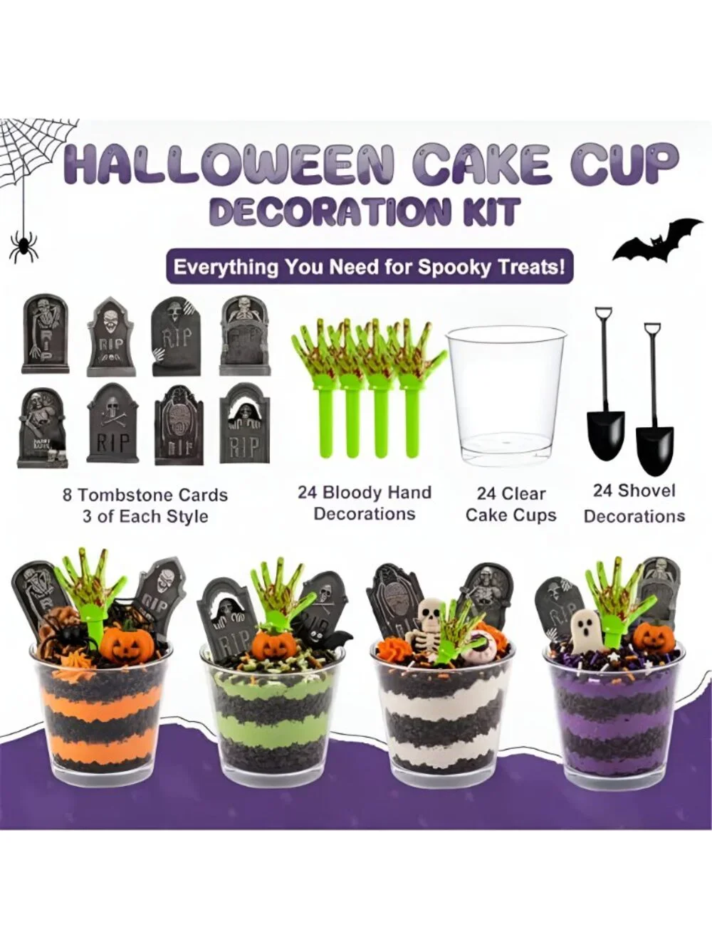 96PCS Halloween Cups Decoration Kit Spooky Graveyard Theme Party Supplies